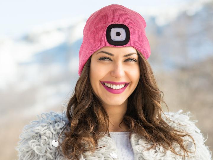 Produktbild Sixtol Cap mit Stirnlampe 180lm, wiederaufladbar, USB, Universalgrösse, Baumwolle/PE, rosa (180 lm)