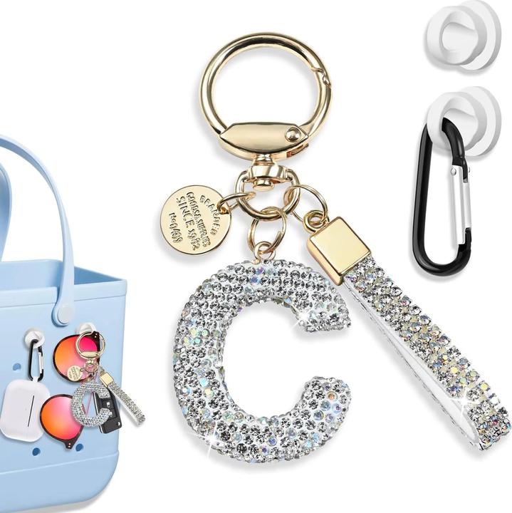 Actual product image Swissdetector Keyring with initial - C - Strass - Glitter - Silver