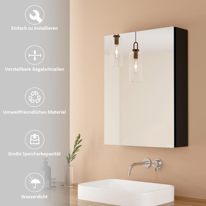 Actual product image Emke Mirror Cabinets 50x65cm Bathroom Cabinet With Double-Sided Mirror (Black)
