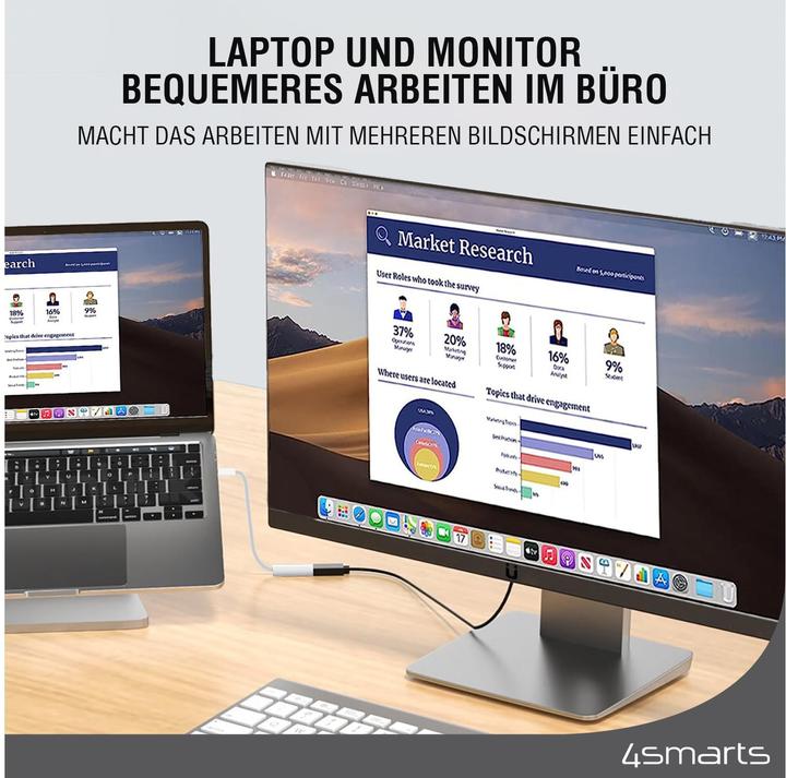 Produktbild 4smarts USB-C auf HDMI Kabel female 15cm weiss (USB Typ-C, 1.10 cm)