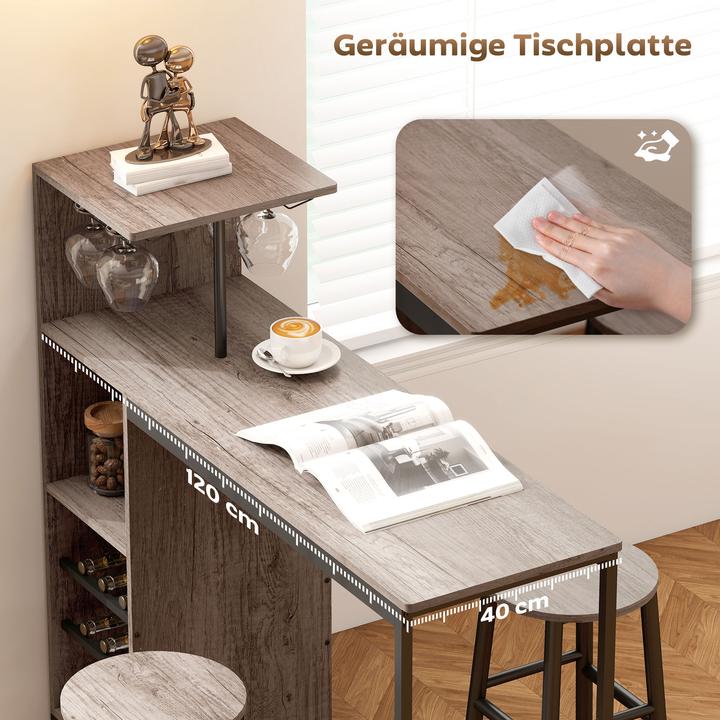 Image du produit Homcom Bartisch Set MDF, Stahl Grau (121,5 x 40 x 122 cm)