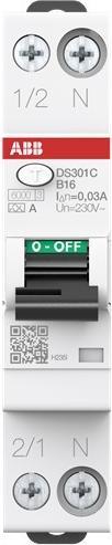 Actual product image ABB DS301CB16A30 DS301CA-B16/0,03 FI/LS switch 6kA 1P+N 2CSR255163U1165