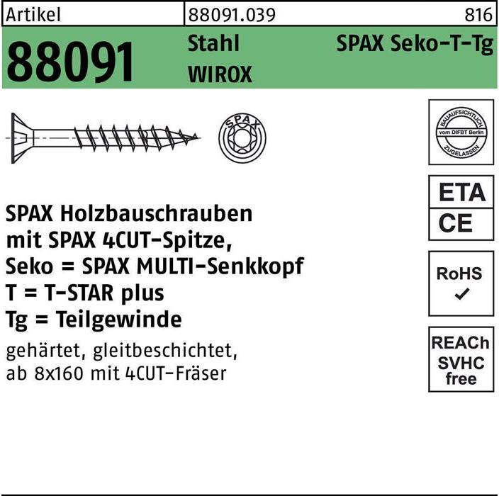 Actual product image Spax Countersunk screw WIROX partial thread T-Star Plus Ø 8.0 x 450 mm (50 pieces) (50 Screws per piece)