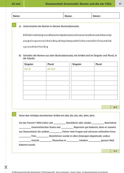 Produktbild Sicher ins Gymnasium: Klassenarbeitstrainer für den Übertritt Deutsch 4. Klasse (Deutsch, 2023)