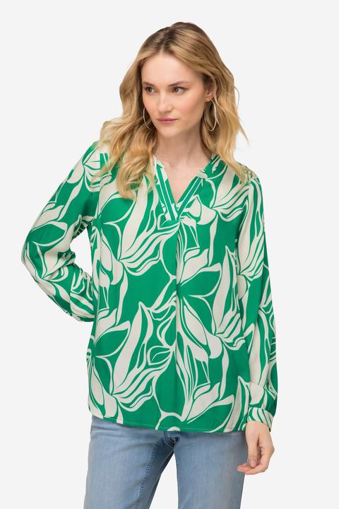 Actual product image Laurasøn Graphic Floral Print Long Sleeve Split Neck Blouse (S)