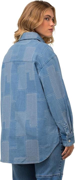 Actual product image Ulla Popken Patchwork Denim Button Down Blouse (46, 48)