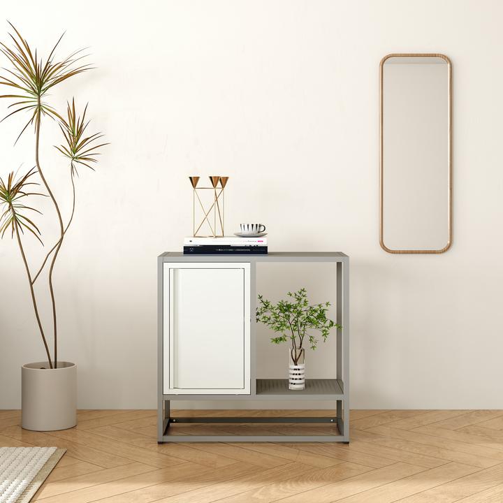 Image du produit En.Casa Sideboard Burlöv Stahl 70x72x35 cm Grau/Weiss (72 x 35 x 70 cm)