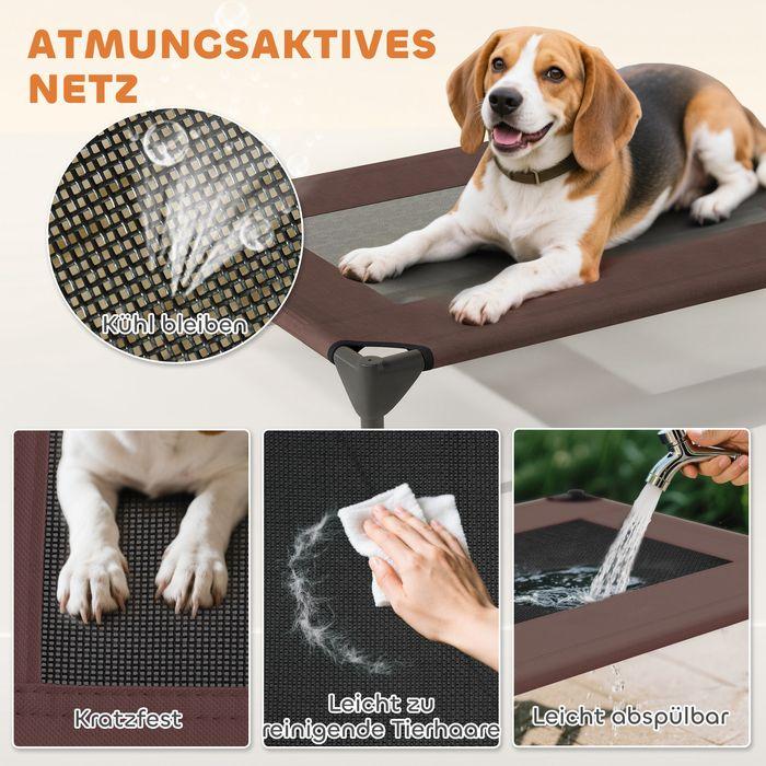 Produktbild Swisshandel24 Hundeliege Outdoor mit Dach, Erhöhtes Hundebett für Mittelgrosse Hunde, 76 x 61 x 71cm, Kaffee (Hund)