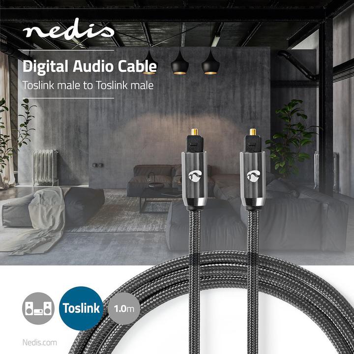 Productafbeelding Nedis Optische audiokabel | Toslink plug | 1,00 m | rond | katoen | Gun Met (1 m, TOSLINK)