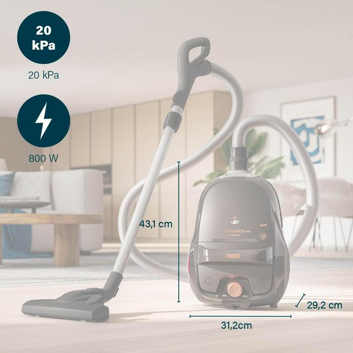 Actual product image Princess Airmotion Pro with Fresh Air Scent, 3 Swivel Wheels, 800W Motor, HEPA Filter, 12m Reach
