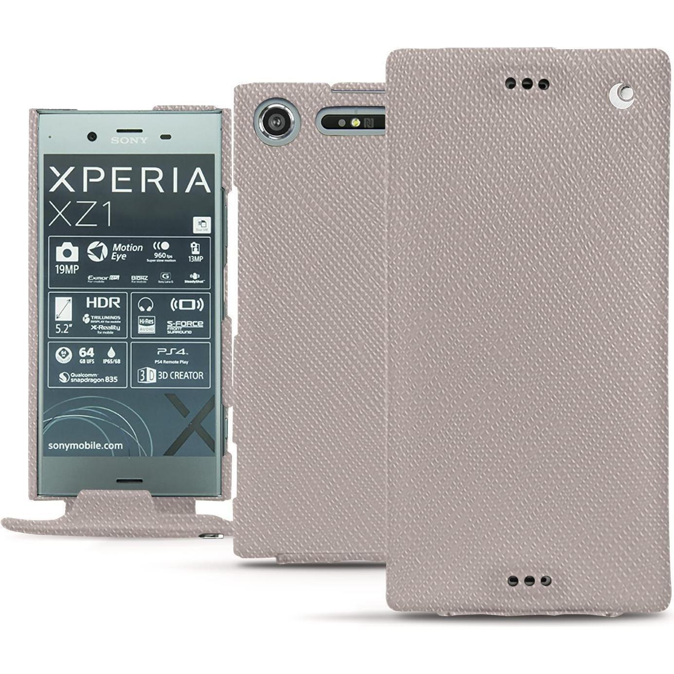 Noreve Lederschutzhülle vertikal (Sony Xperia XZ1), Smartphone Hülle, Beige