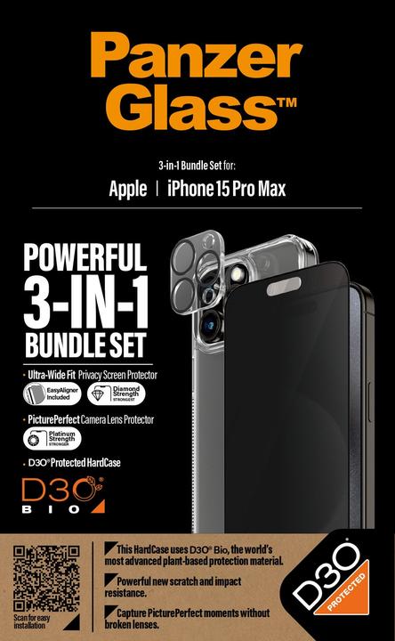 Immagine prodotto PanzerGlass Pacchetto Privacy 3 in 1 (1 Pezzo/i, Apple iPhone 15 Pro Max)