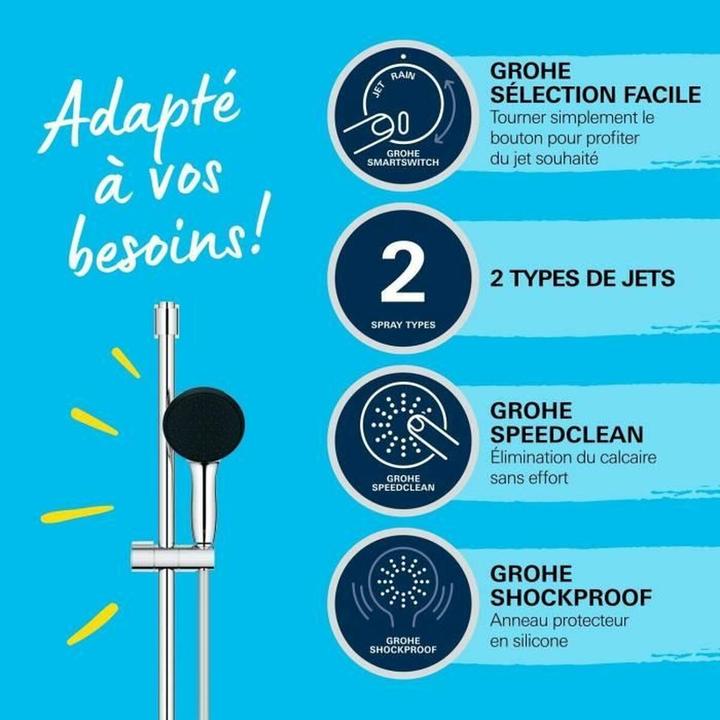 Produktbild Grohe Vitalio Start 110 QuickFix Brausestangenset, kleben oder bohren, Länge 600mm, wassersparend, 2 Strah