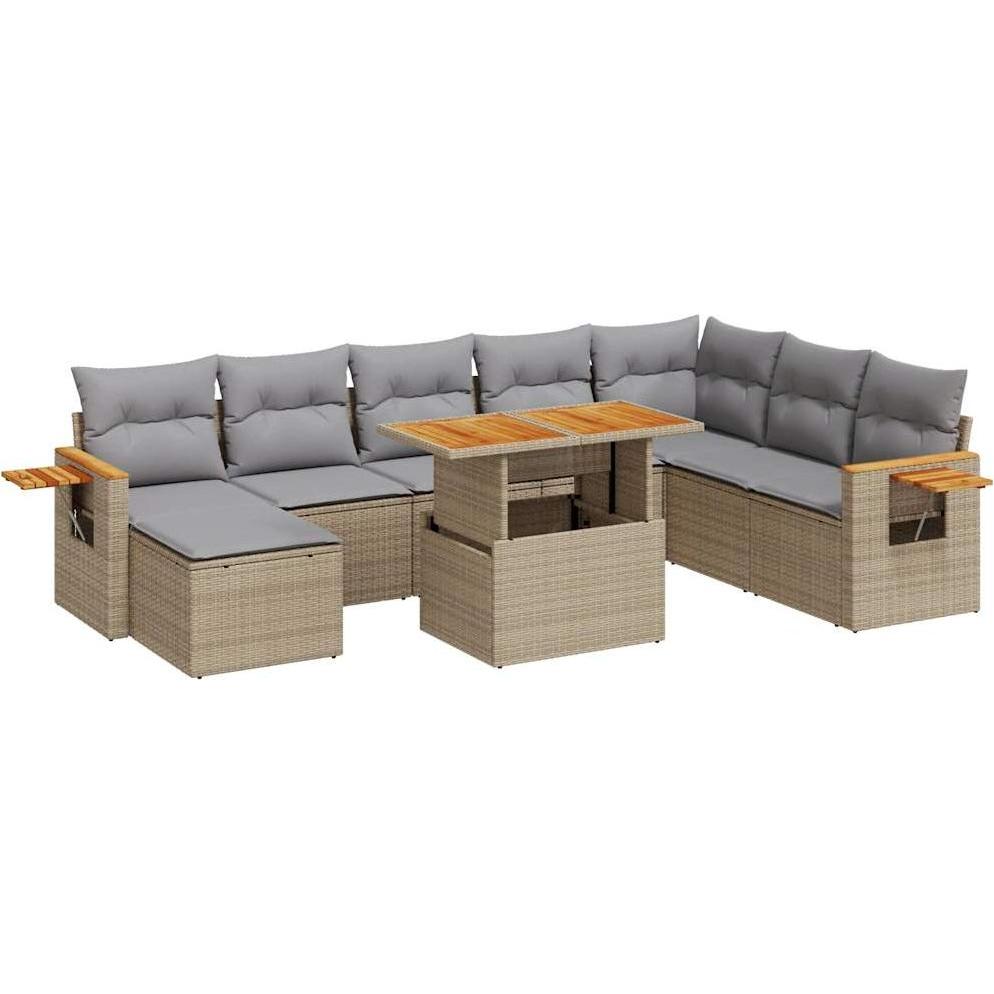 VidaXL, Gartenlounge, 7-tlg. Garten-Sofagarnitur mit Kissen Beige Poly Rattan Akazie