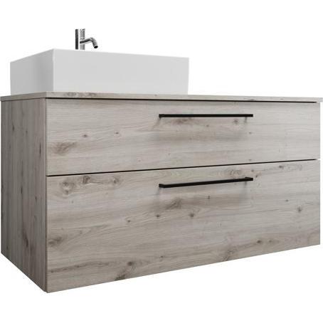 burgbad, Badmöbelset, Eqio Keramik-Aufsatzwaschtisch links, quadratisch, inklusive Waschtischunterschrank, Breite