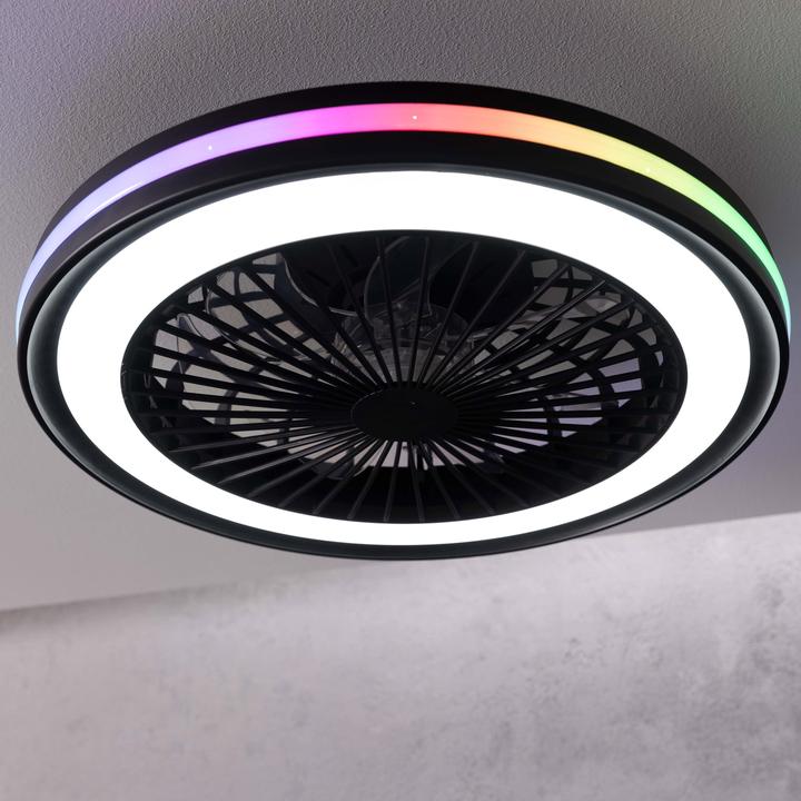 Productafbeelding Brilliant Palmero LED plafondlamp 46,5cm met ventilator zwart (5000 lm)