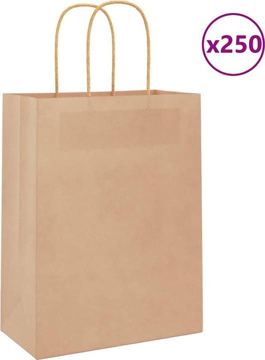 Actual product image vidaXL Kraft paper bags 250 pcs. with handle brown 22x11x28 cm paper bag (250x)