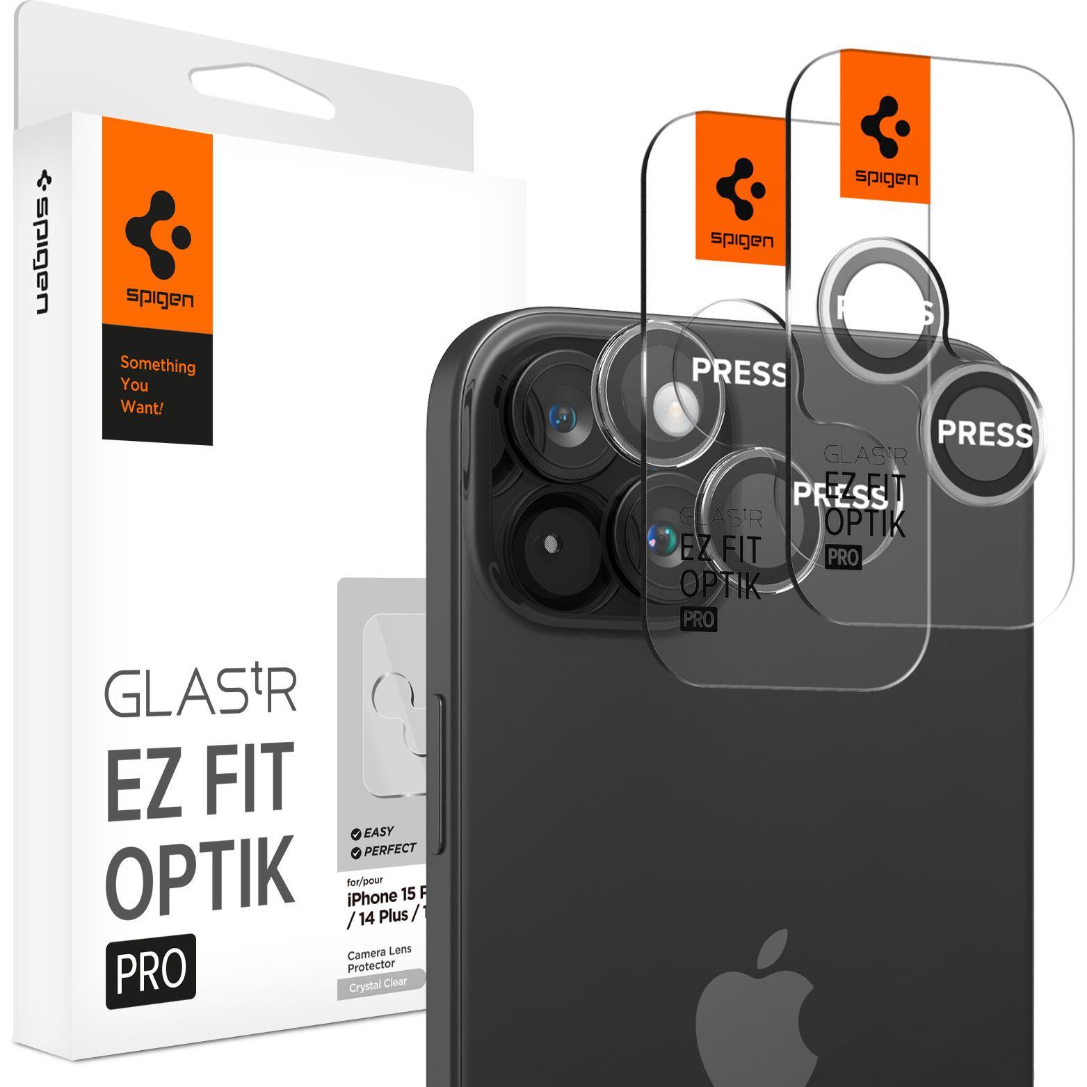 Spigen Glass tR EZ Fit Optik Pro 2er-Pack, kristallklar – iPhone 15 Pro/15 Pro Max (2 Stück, Apple iPhone 15 Pro Max, Ap...