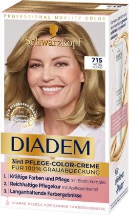 Produktbild Schwarzkopf Diadem, 3in1 Pflegefarbe Creme, Haarfärbemittel 715 Mittelblond, 1 Stück (715 Mittelblond)