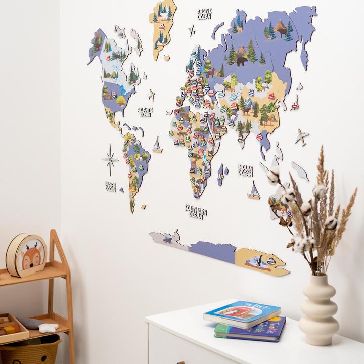 Produktbild Enjoy The Wood 2D Kinder Weltkarte aus Holz - Wanddekoration (150 x 90 cm)