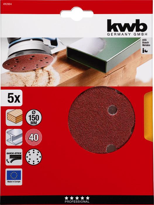 Actual product image kwb Velcro adhesive discs 150 perforated K40/5pcs. (40)