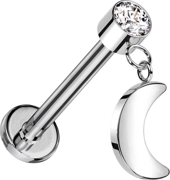 Immagine prodotto Star Piercing Micro labret senza fili cilindro d'argento cristallo d'argento ciondolo d'argento luna d'argento (senza ottone, Titanio)