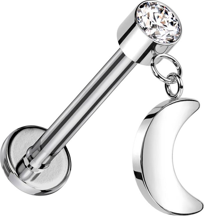 Produktbild Star Piercing Micro Threadless Labret silber Zylinder silber Kristall silber Anhänger Mond silber (ohne Messing, Titan G23)