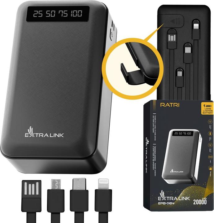 Actual product image Extralink EX.19614 power bank Lithium Polymer (LiPo) Black (20000 mAh, 10 W, 74 Wh)