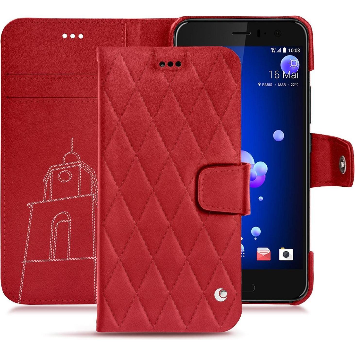 Noreve Lederschutzhülle Wallet (HTC U11), Smartphone Hülle, Rot