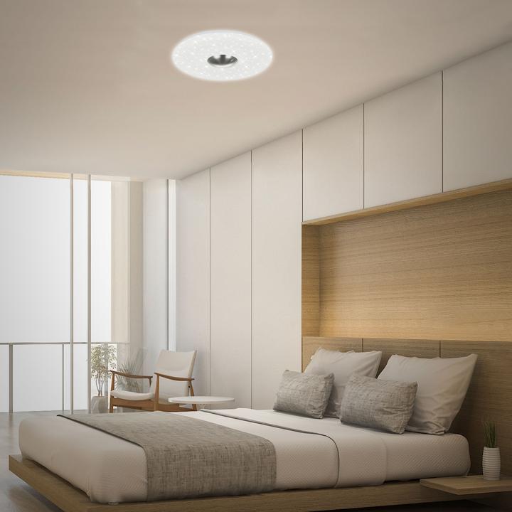 Actual product image Briloner LED ceiling light with star decor and backlit effect, white matte nickel, 1xLED platinum/18W (2200 lm)