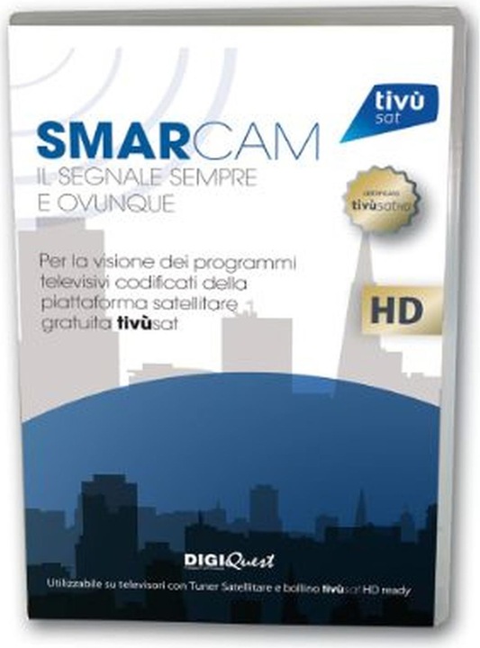 Actual product image TivuSat HD module with TivuSat smart card, various Italian channels (Nagravision, CI module, Smart card)