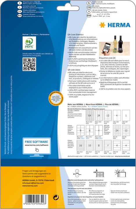 Actual product image HERMA QR code labels A4