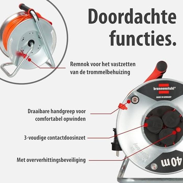 Image du produit Brennenstuhl Enrouleur de câble extérieur 40 m avec protection contre la surchauffe et prises étanches (40 m, 1.50 mm²² mm)