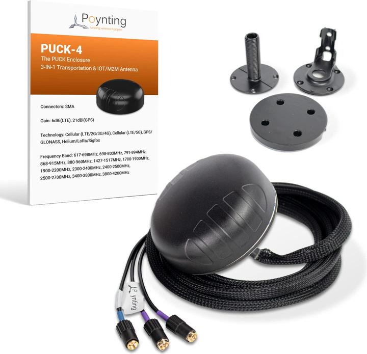 Produktbild Poynting GSMAntenne KFZGPS 6dbi Antenna 2x LTE1x GPS 2m SMAM Kabel Schwarz PUCK4 (GPS)