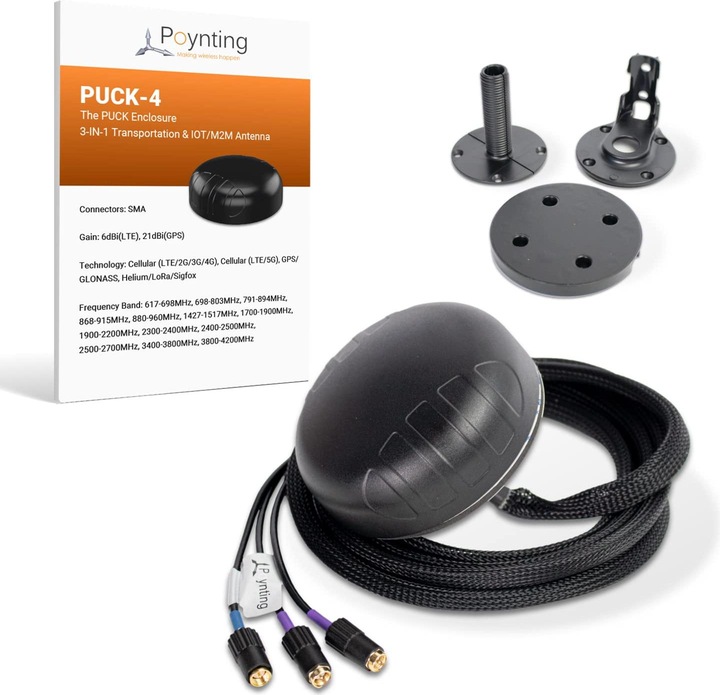 Poynting GSMAntenne KFZGPS 6dbi Antenna 2x LTE1x GPS 2m SMAM Kabel Schwarz PUCK4 (GPS)