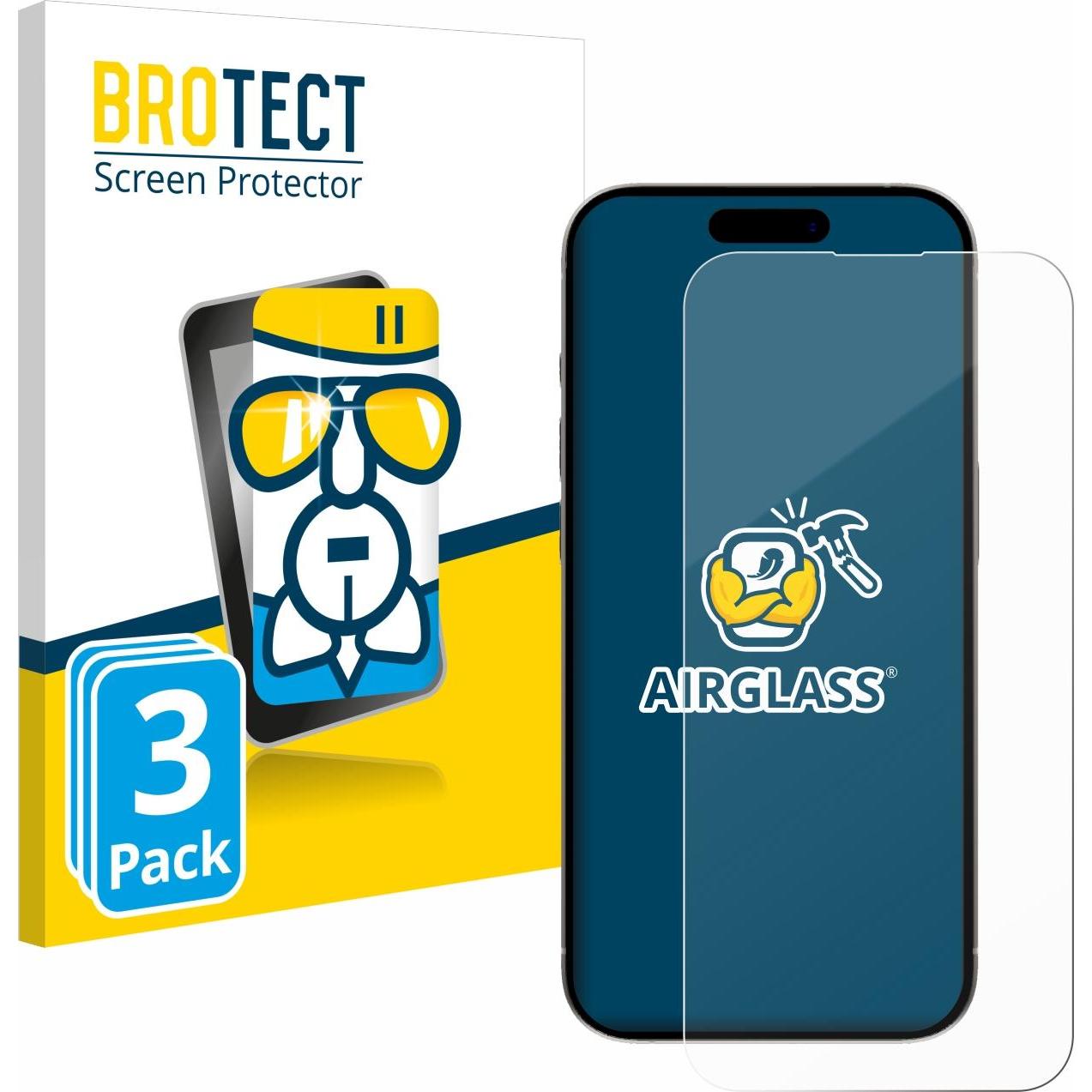 BROTECT AirGlass Panzerglasfolie (3 Stück, Apple iPhone 15), Smartphone Schutzfolie, Transparent