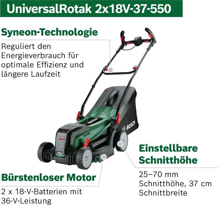 Actual product image Bosch Home & Garden UniversalRotak 2x18V-37-550 (Rechargeable battery operated)