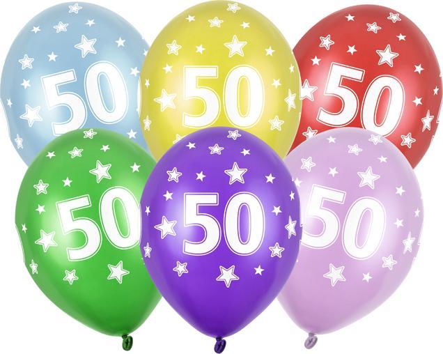 Actual product image Partydeco Balloons 30cm, 50th Birthday, Metallic Mix (1 pkt / 50 pc.) (1 x)
