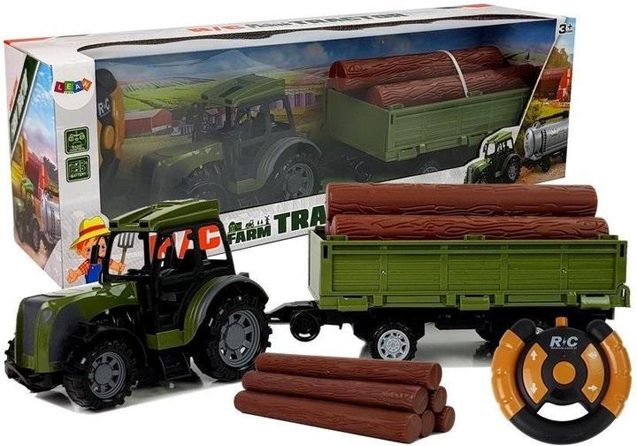Image du produit Lean Toys Tracteur vert avec remorque en fagots de bois