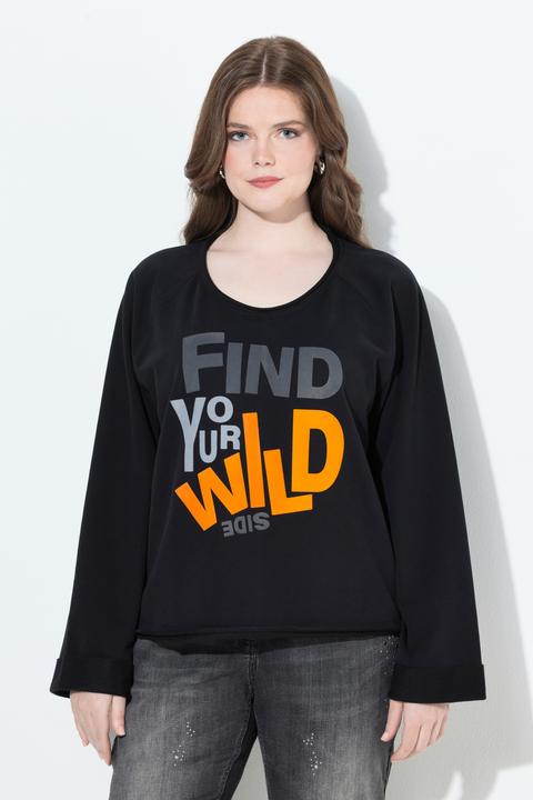 Image du produit Ulla Popken Sweat-shirt à message, manches longues et col rond, bords roulottés (58)