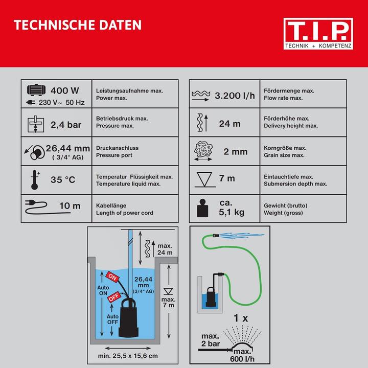 Productafbeelding T.I.P. Dompeldrukpomp DrainPress 3200/24 (Tuinpomp)