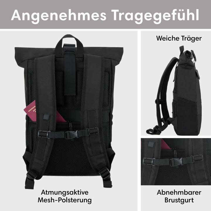 Actual product image Only-Bags.Store Rucksack, Rolltop-Rucksack mit Laptop, Grosser Reiserucksack (16 l)