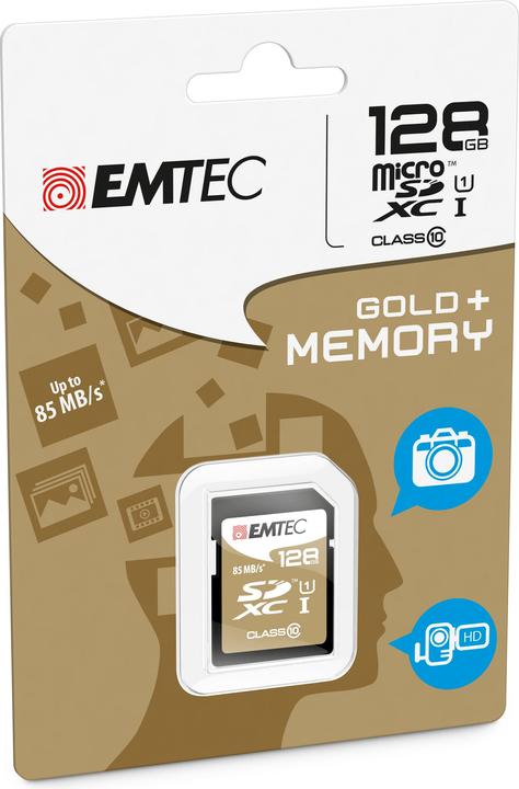 Image du produit Emtec SDXC 128GB Class10 Gold + (128 Go, SDXC, U1, UHS-I)
