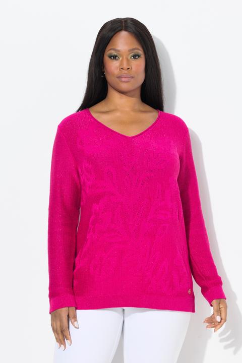 Produktbild Ulla Popken Pullover, Jacquard-Muster, V-Ausschnitt, Langarm (50, 52)