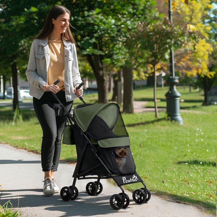 Actual product image Swisshandel24 Hundewagen Hundebuggy klappbar für Hunde & Katzen bis 4 kg Dunkelgrün (Cat, Dog, Foldable, Safety closure, Washable)
