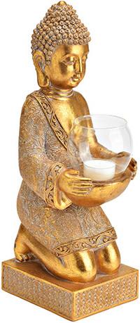 Produktbild G. Wurm Kerzenhalter Buddha aus Poly Gold (B/H/T) 13x37x14cm