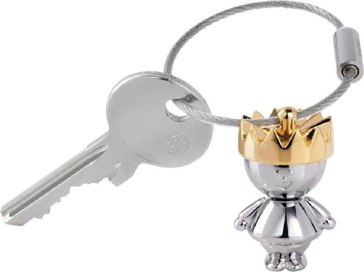 Troika LITTLE KING key ring king with golden crown, shiny grey
