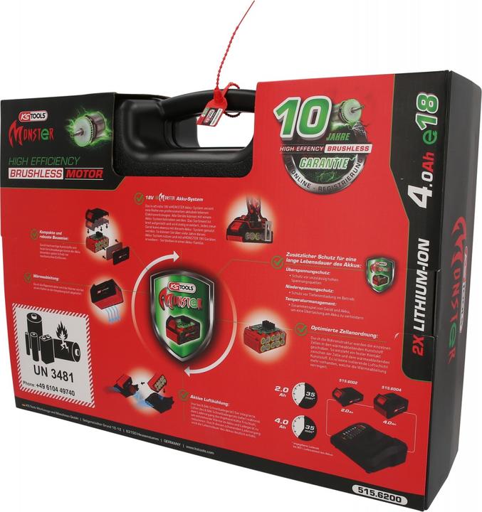 Actual product image KS Tools eMONSTER brushless cordless angle grinder set, 4-piece | 18 volt, 2 batteries and charger (125 mm)
