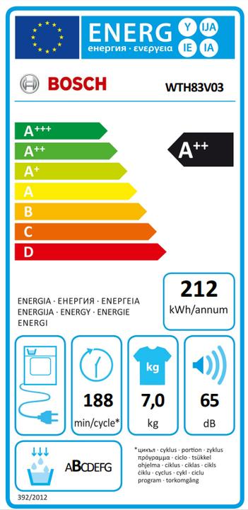 Energie-Label Bosch Hausgeräte WTH83V03 (7 kg, Rechts)