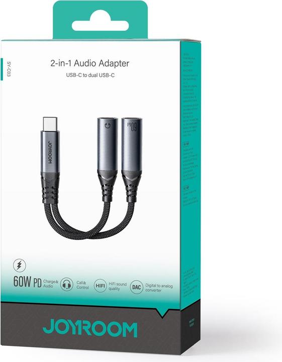 Produktbild Joyroom 2-in-1 Audio Adapter USB-C to Dual USB-C Cable (USB-C, 3.5mm Klinke, USB-C)